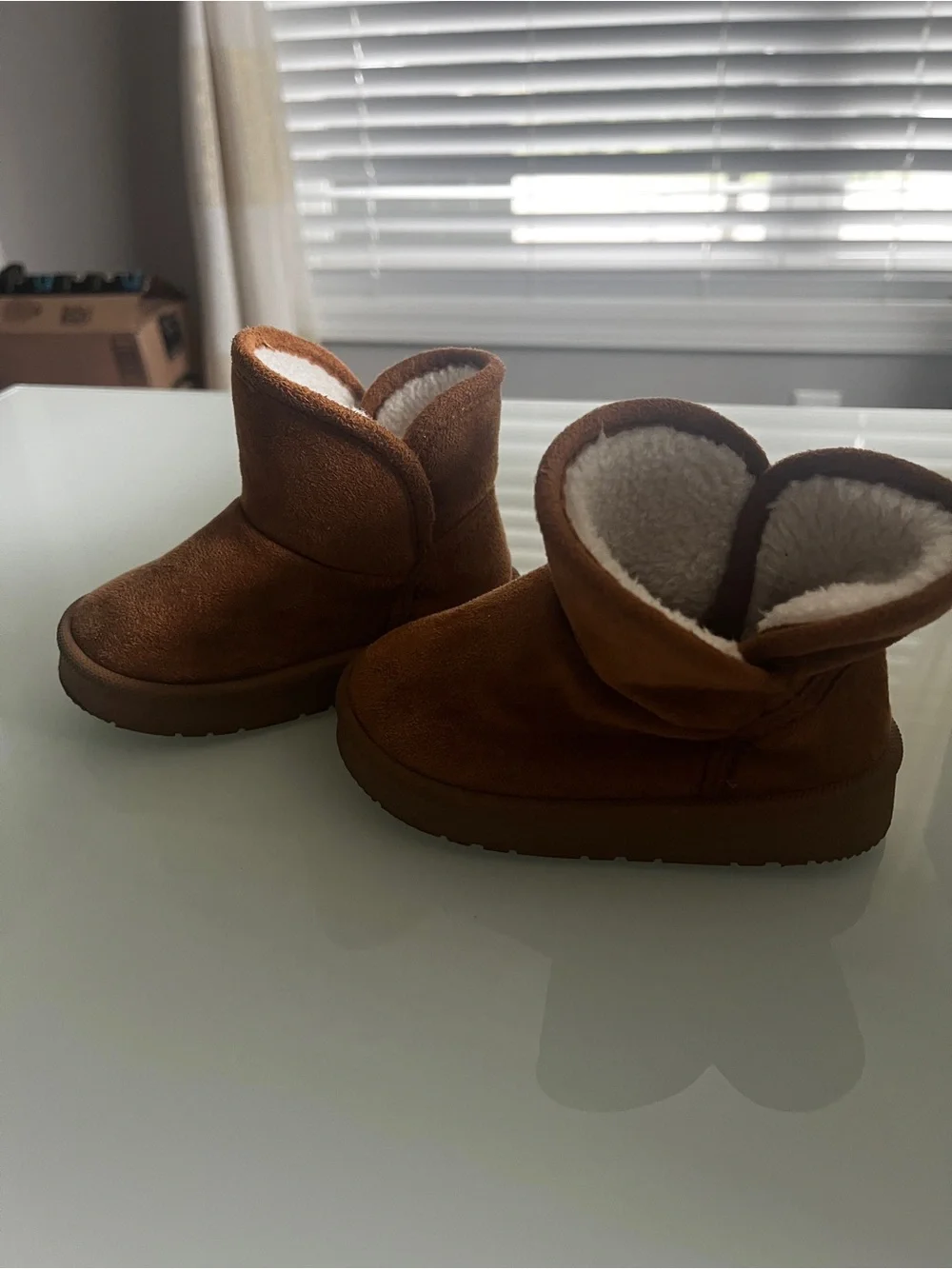 Kids Cozy Suede-Look Slip-On Boots in Brown